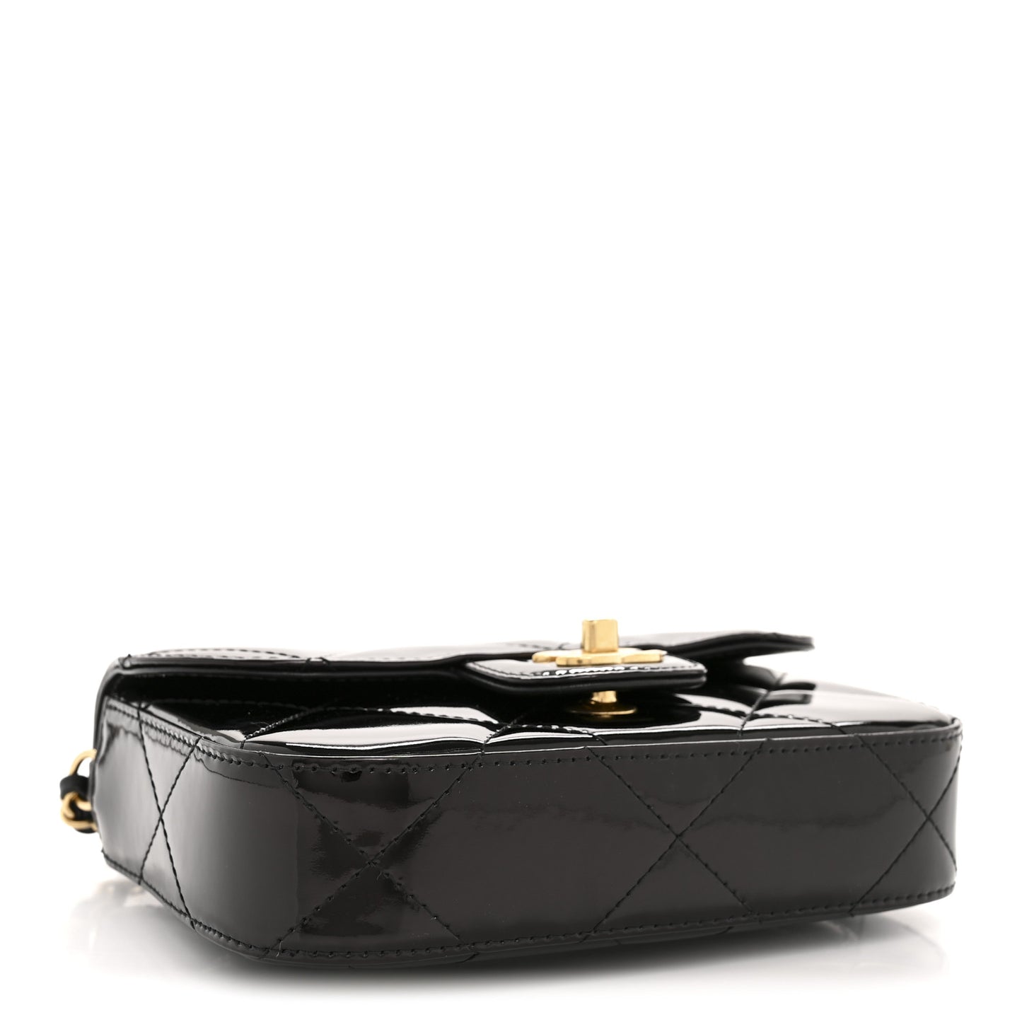 Metallic Mirror Calfskin Mini Top Handle Clutch With Chain Black