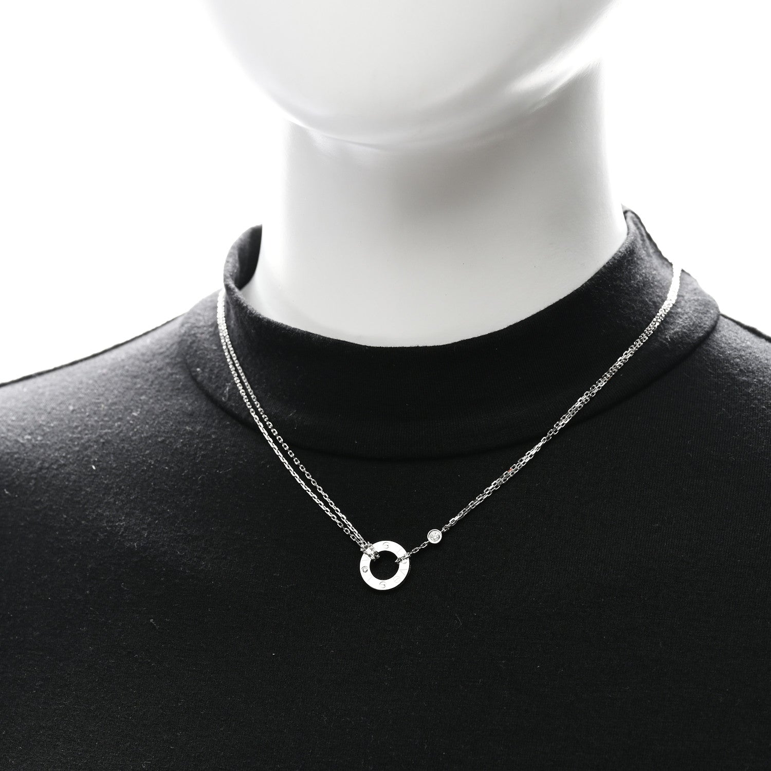Cartier 18K White Gold 2 Diamond LOVE Necklace 2 of 5
