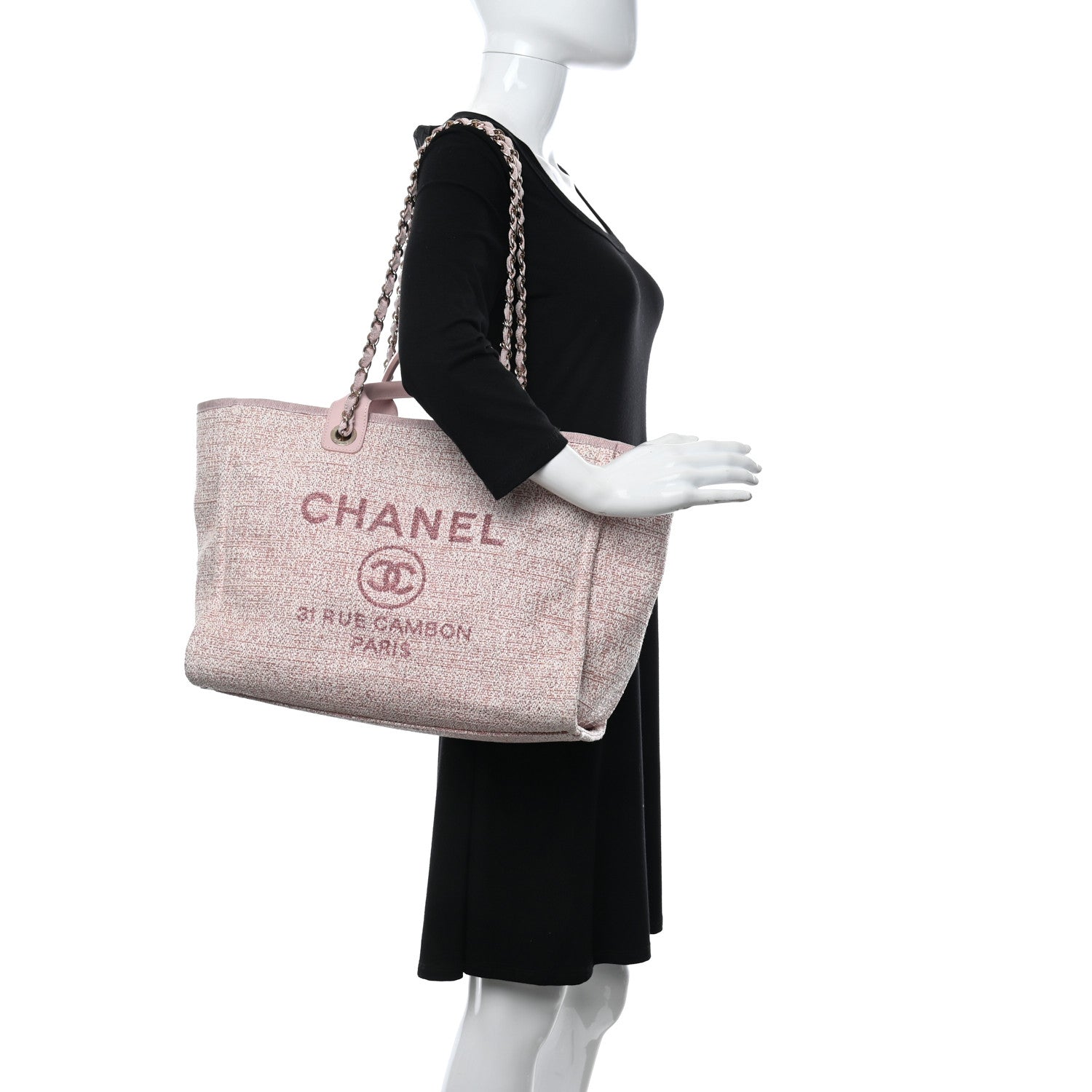 Chanel Straw Lurex Medium Deauville Tote Pink 2 of 13