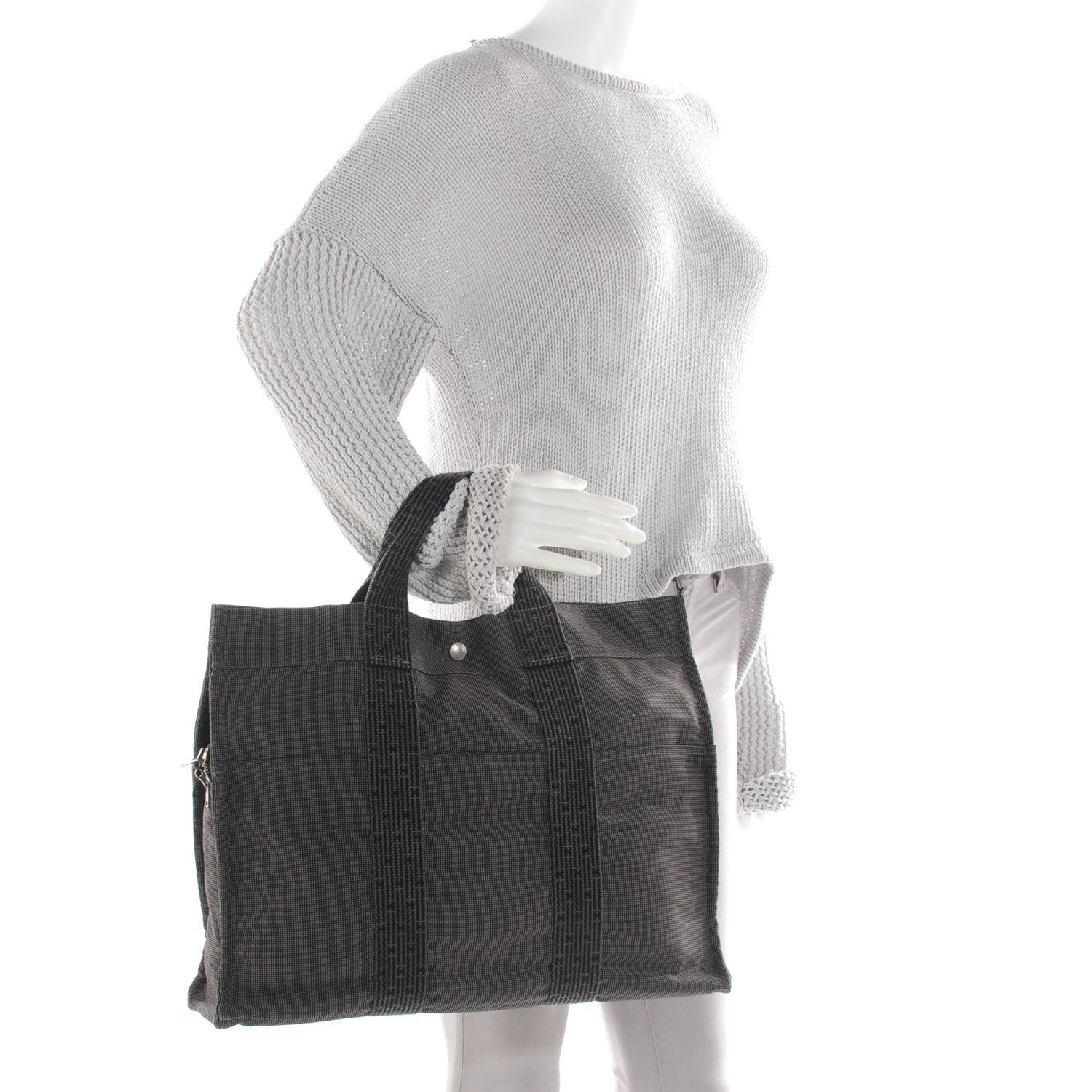 Hermes Canvas Herline MM Tote Grey 4 of 11