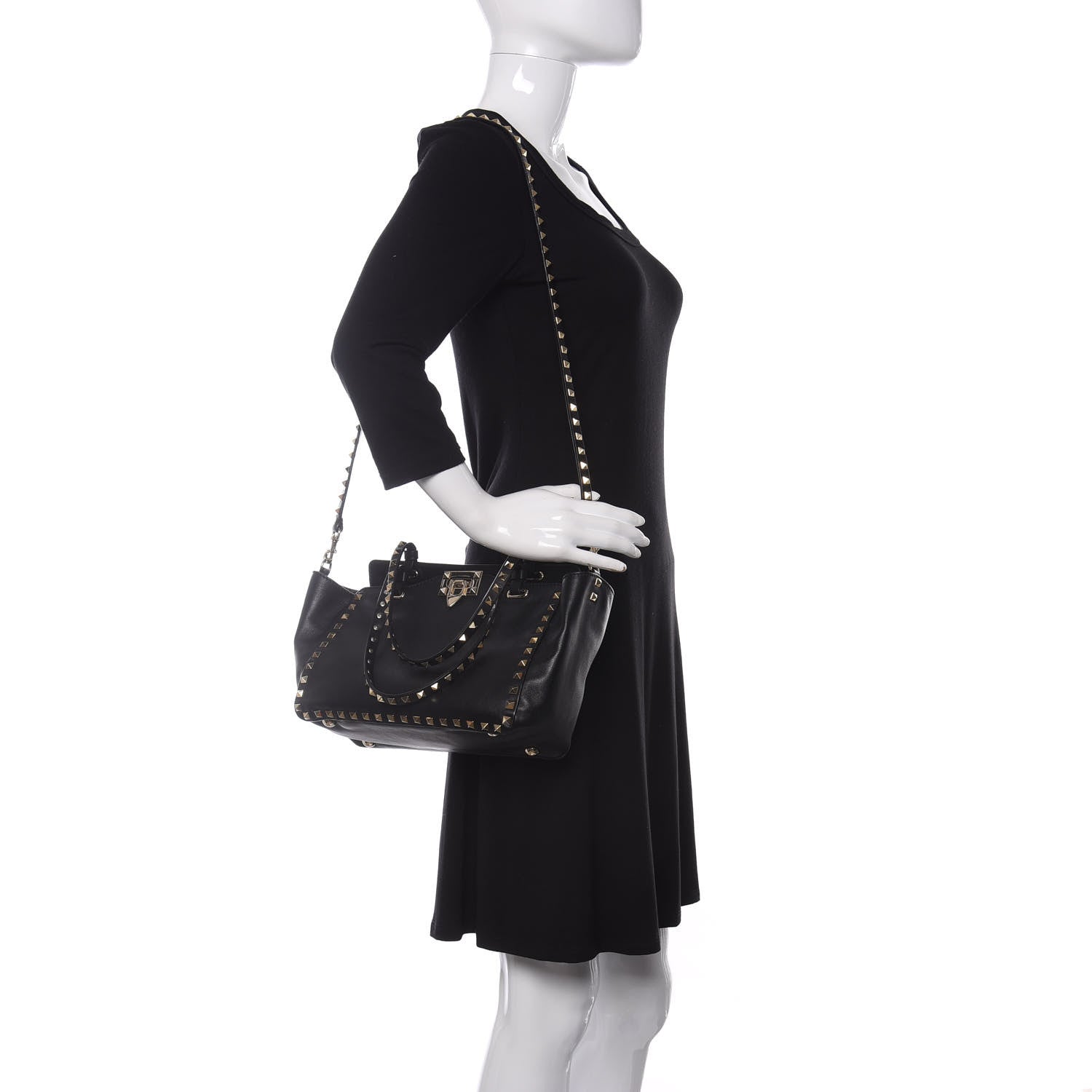 Valentino Garavani Vitello Small Rockstud Tote Black 2 of 16