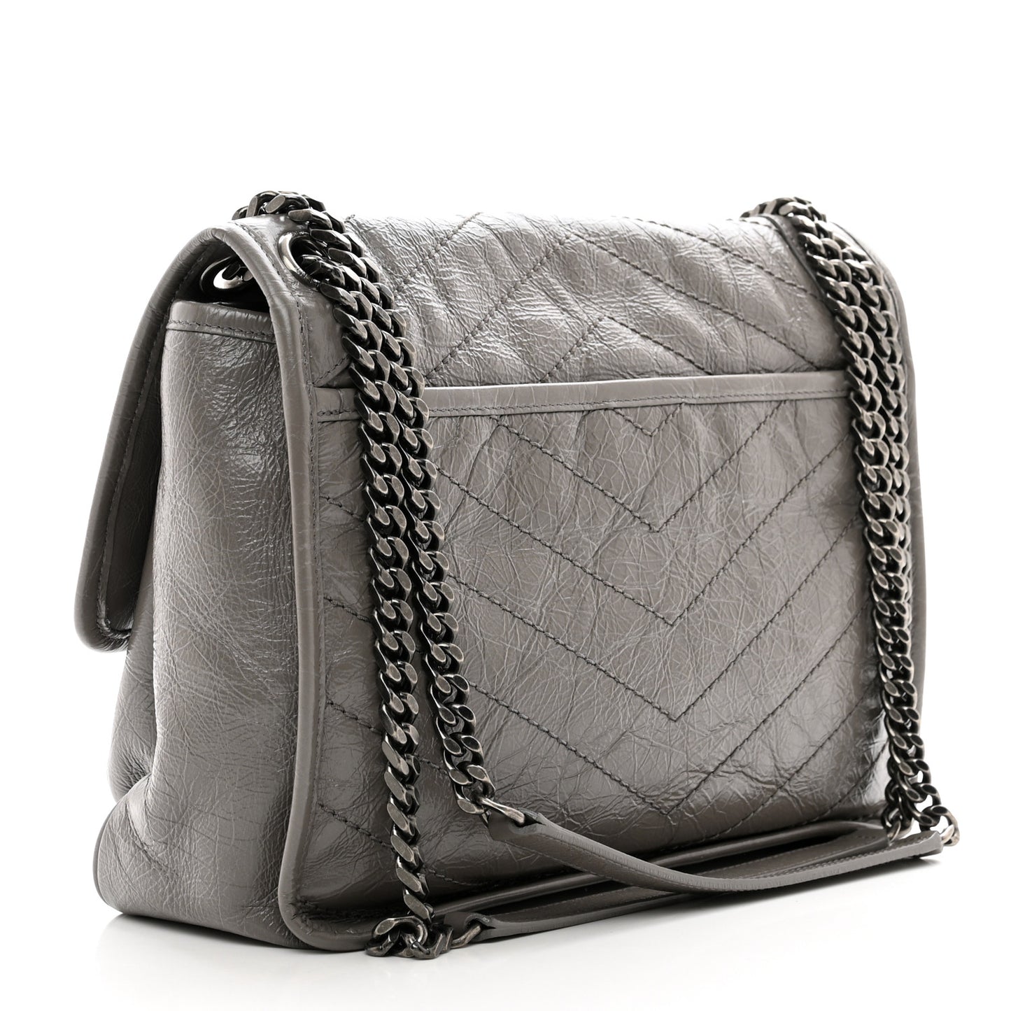 Crinkled Calfskin Matelasse Monogram Medium Niki Chain Satchel Fog