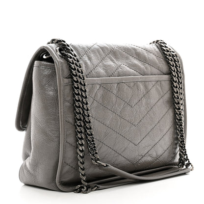 Saint Laurent Crinkled Calfskin Matelasse Monogram Medium Niki Chain Satchel Fog 3 of 10