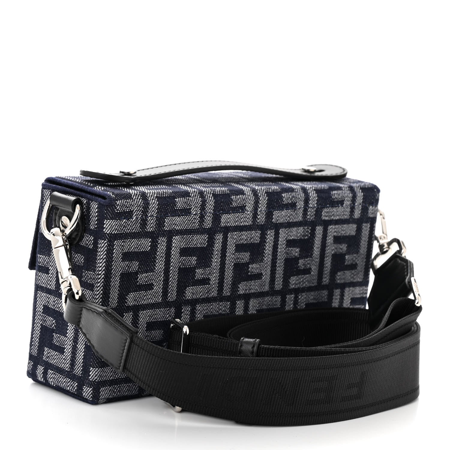 Fendi Fabric Jacquard Reactive Jean Denim Vitello Cover FF Baguette Soft Trunk Blue Black 3 of 10