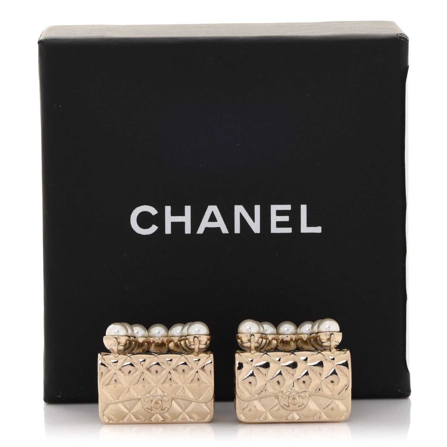Pearl Quilted CC Flap Bag Earrings Gold