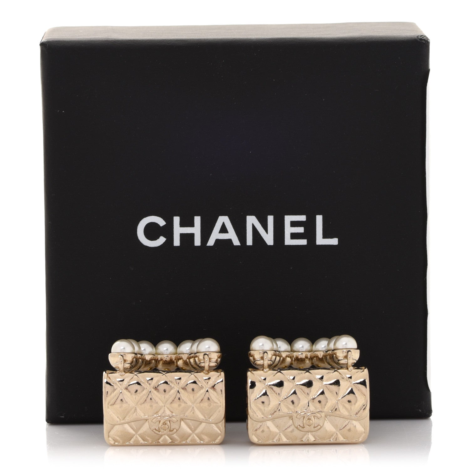 Chanel Pearl Quilted CC Flap Bag Earrings Gold 5 of 5