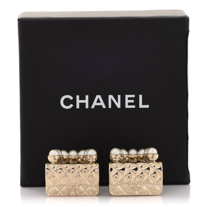 Chanel Pearl Quilted CC Flap Bag Earrings Gold 5 of 5
