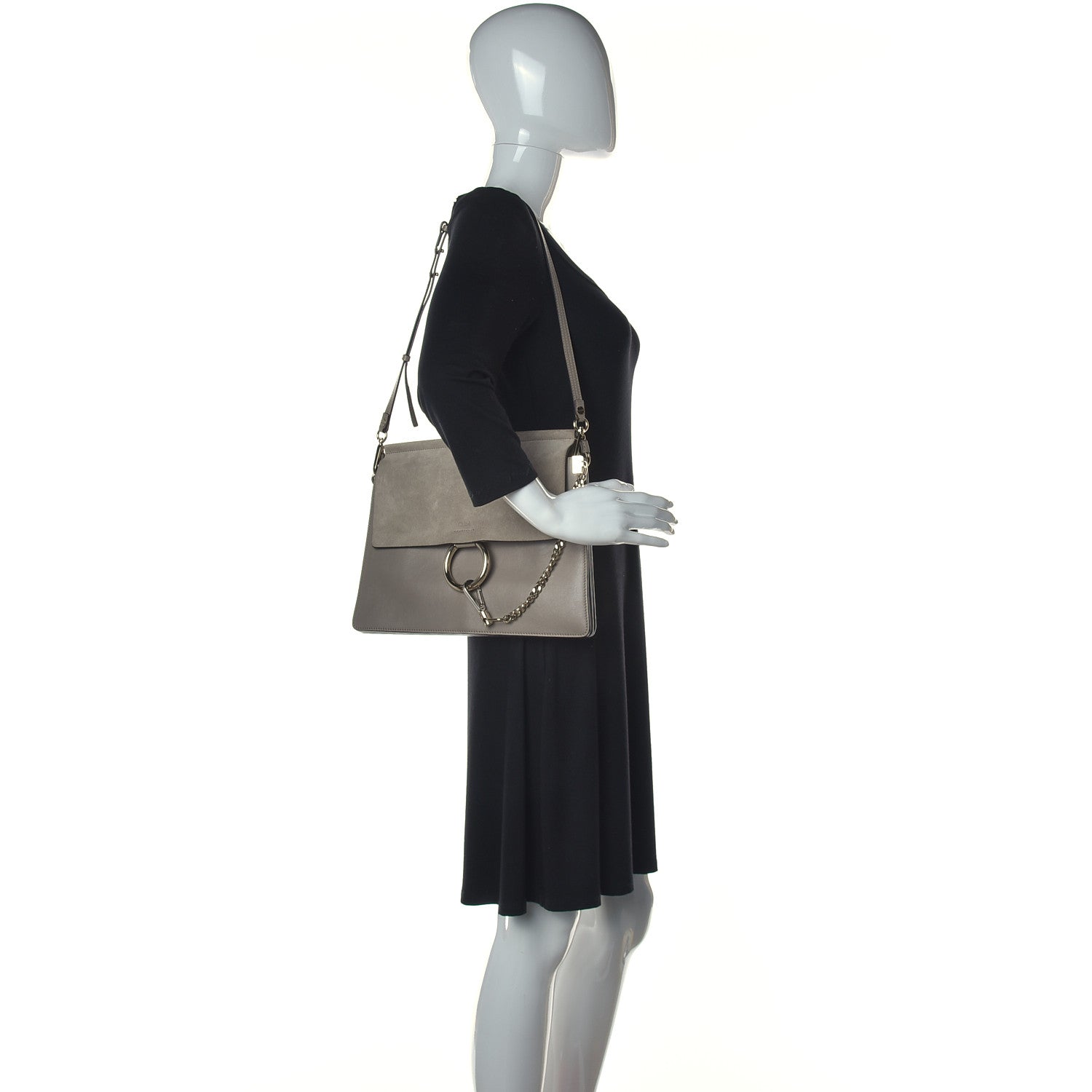 Chloe Calfskin Suede Medium Faye Shoulder Bag Motty Grey 2 of 14
