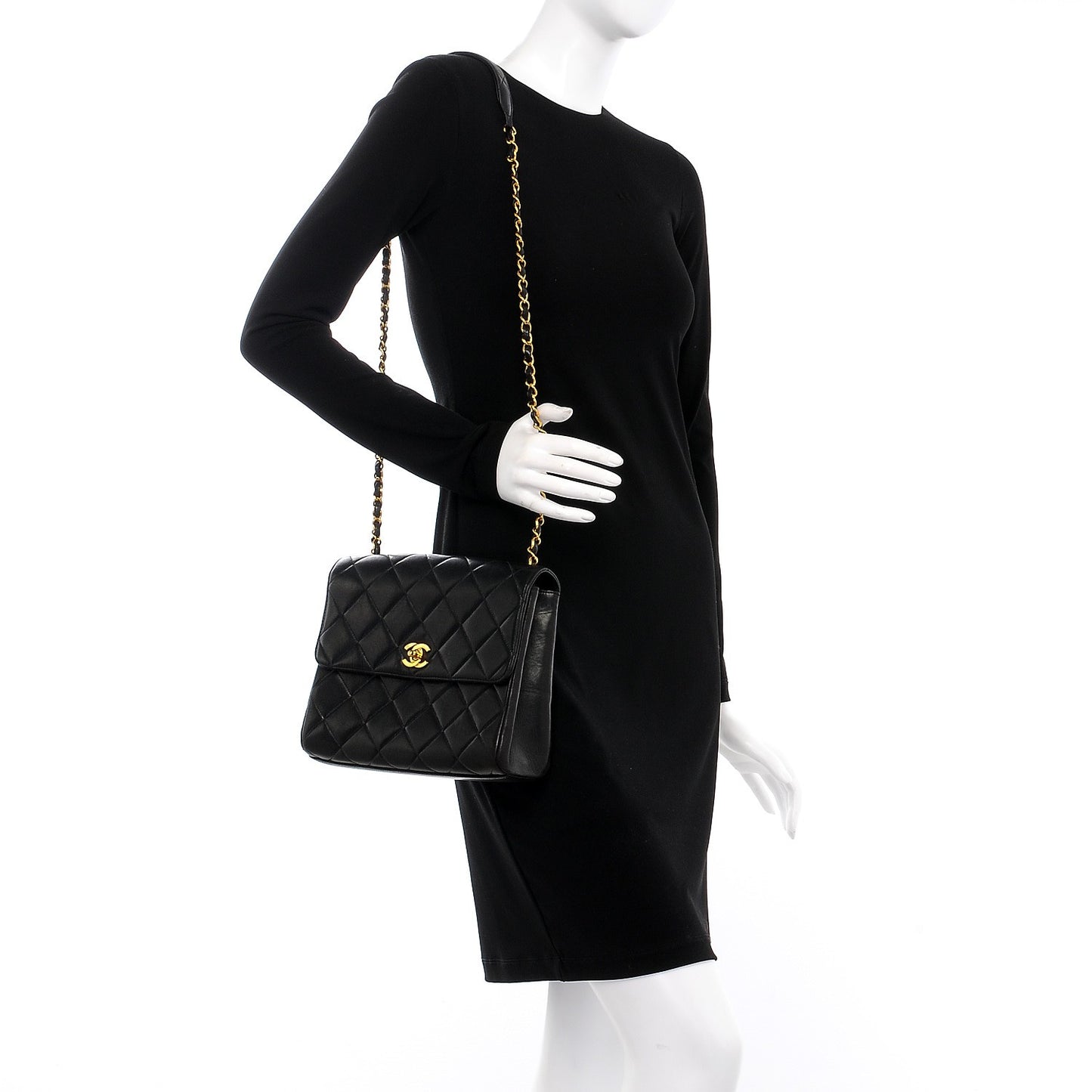 Lambskin Quilted Shoulder Flap Black