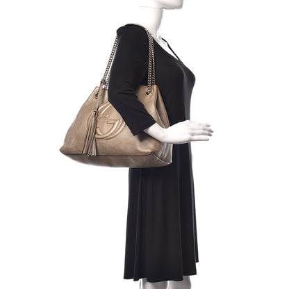 Gucci Metallic Pebbled Calfskin Medium Soho Chain Shoulder Bag Golden Beige 2 of 13