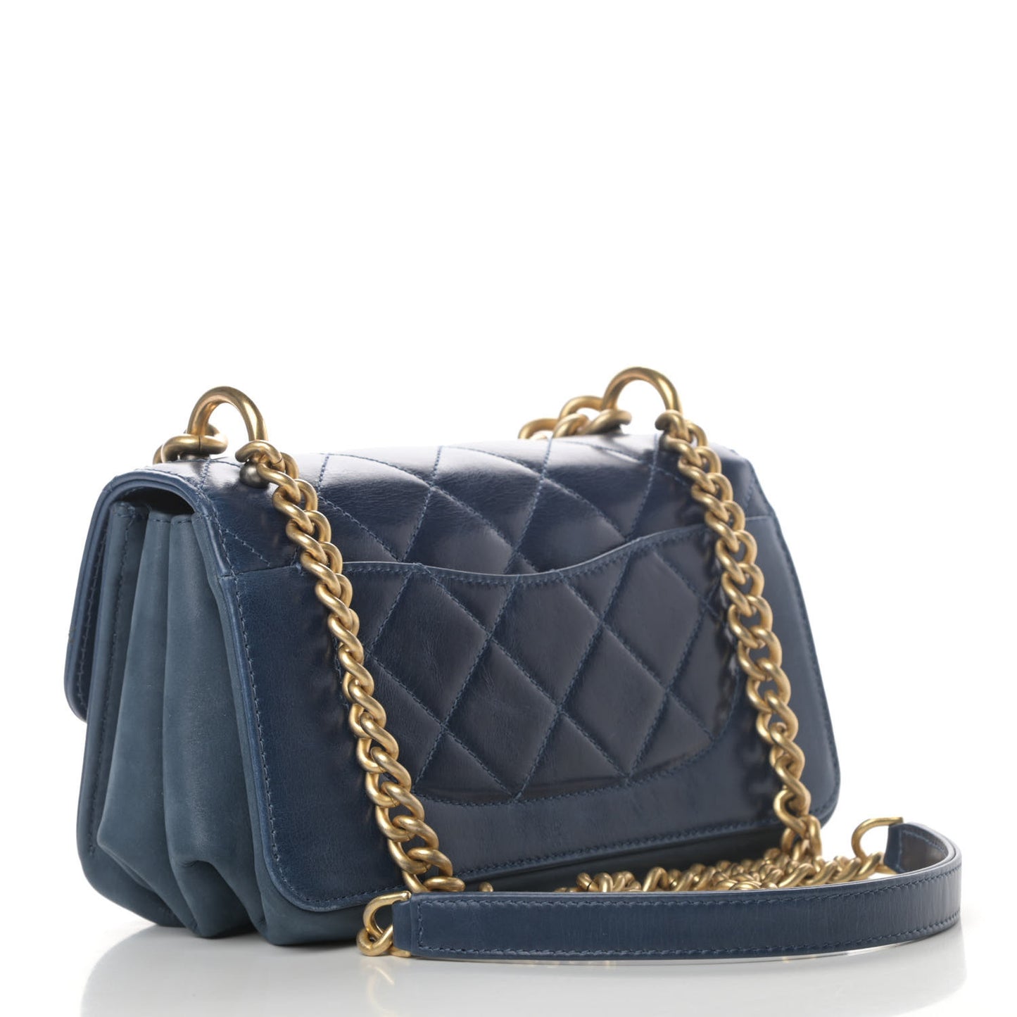 Glazed Calfskin Quilted Mini Straight Lined Flap Blue