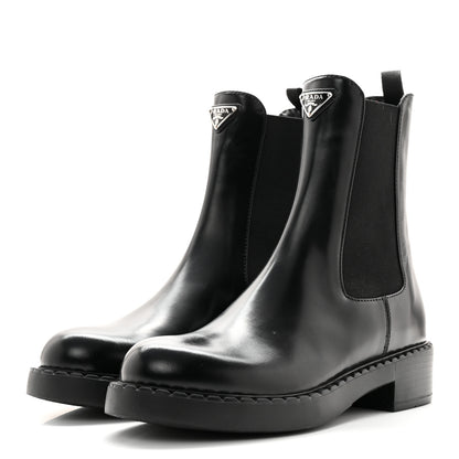 Prada Spazzolato Metal Triangle Logo 50mm Chelsea Boots 38 Black 3 of 13