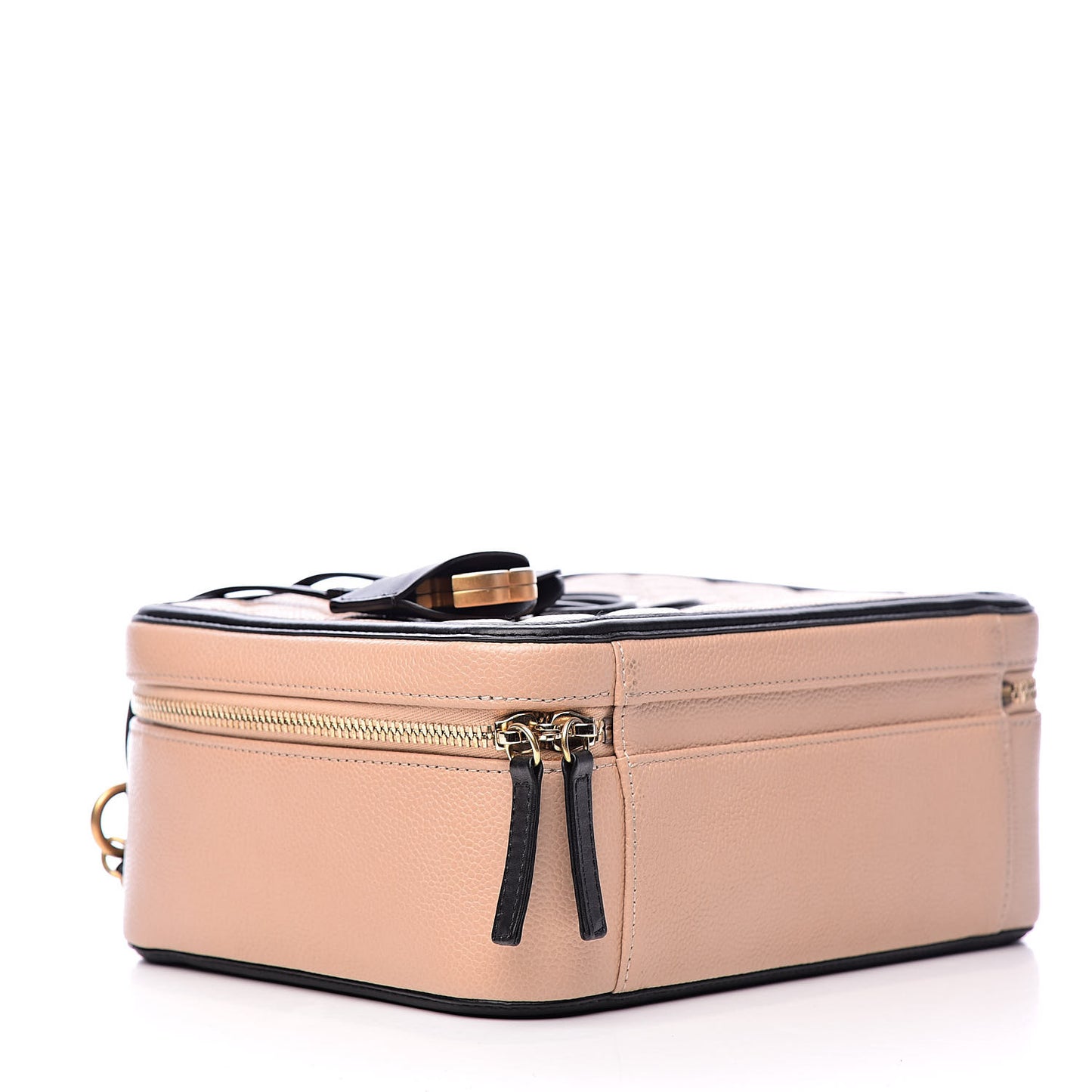 Caviar Quilted Large CC Filigree Vanity Case Beige Black