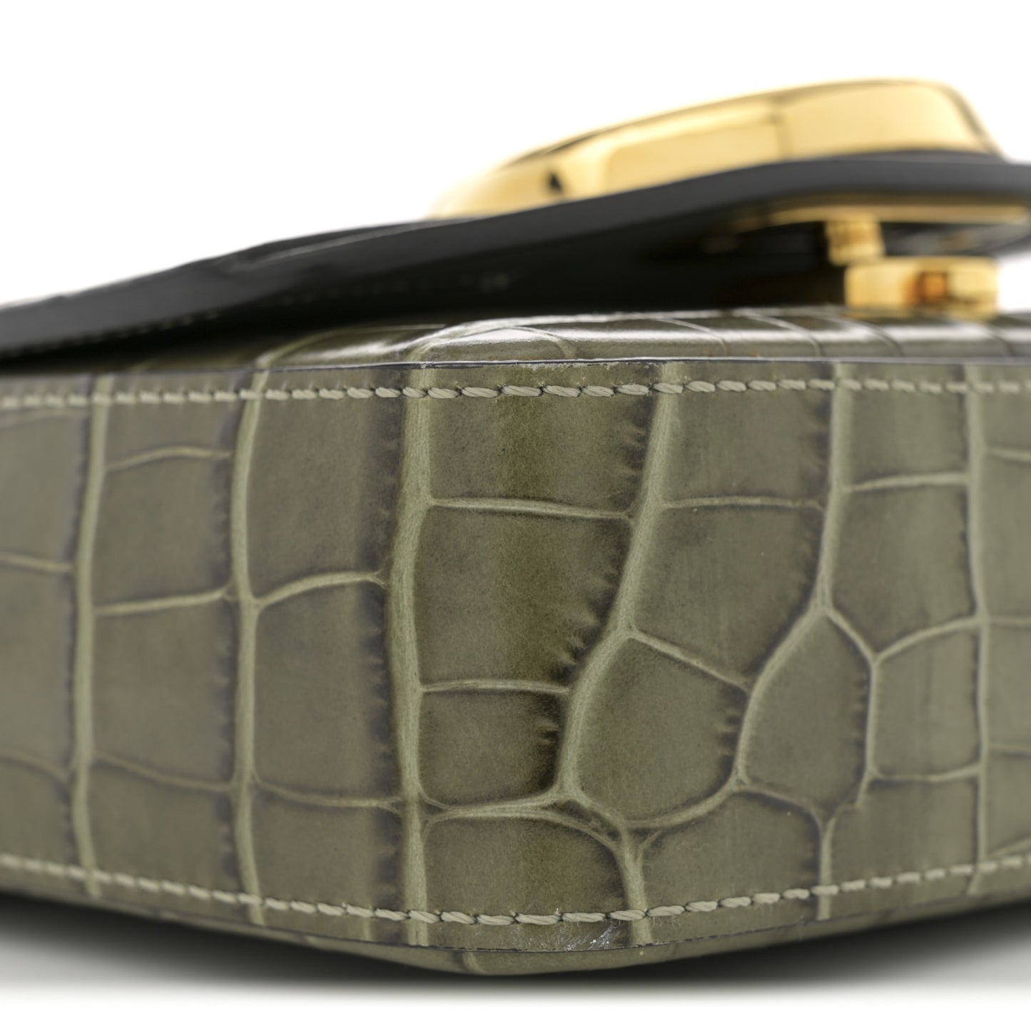 Calfskin Crocodile Embossed Mini C Double Carry Misty Forest