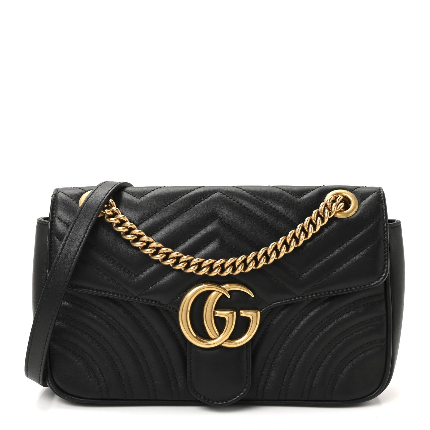 Calfskin Matelasse Small GG Marmont Shoulder Bag Black