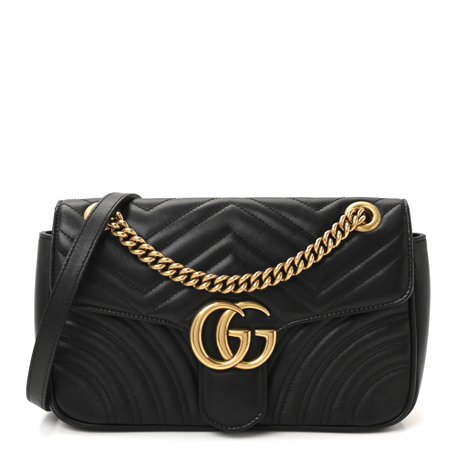 Gucci Calfskin Matelasse Small GG Marmont Shoulder Bag Black 1 of 10