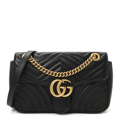Gucci Calfskin Matelasse Small GG Marmont Shoulder Bag Black 1 of 10