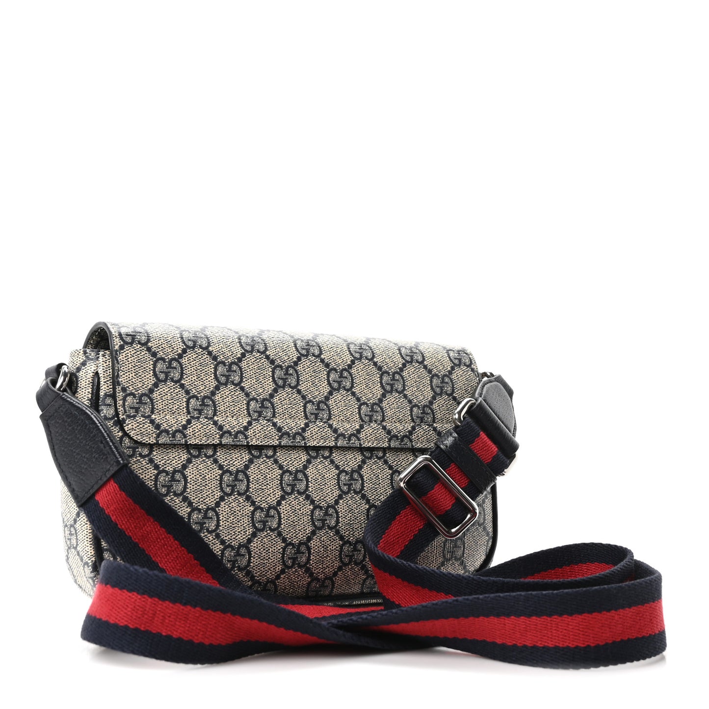 GG Supreme Monogram Textured Dollar Calfskin Web Mini Ophidia Envelope Shoulder Bag Beige Blue
