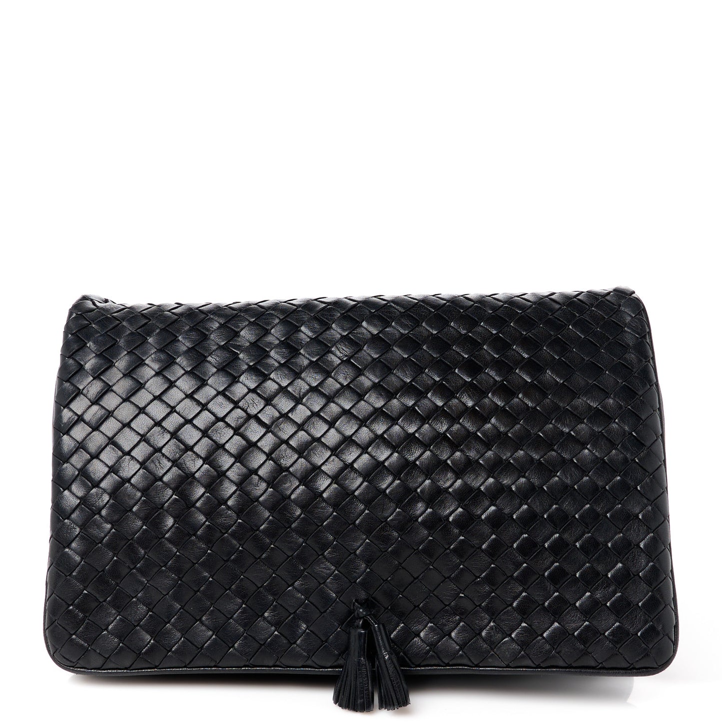 Nappa Intrecciato Flap Tassel Clutch Black