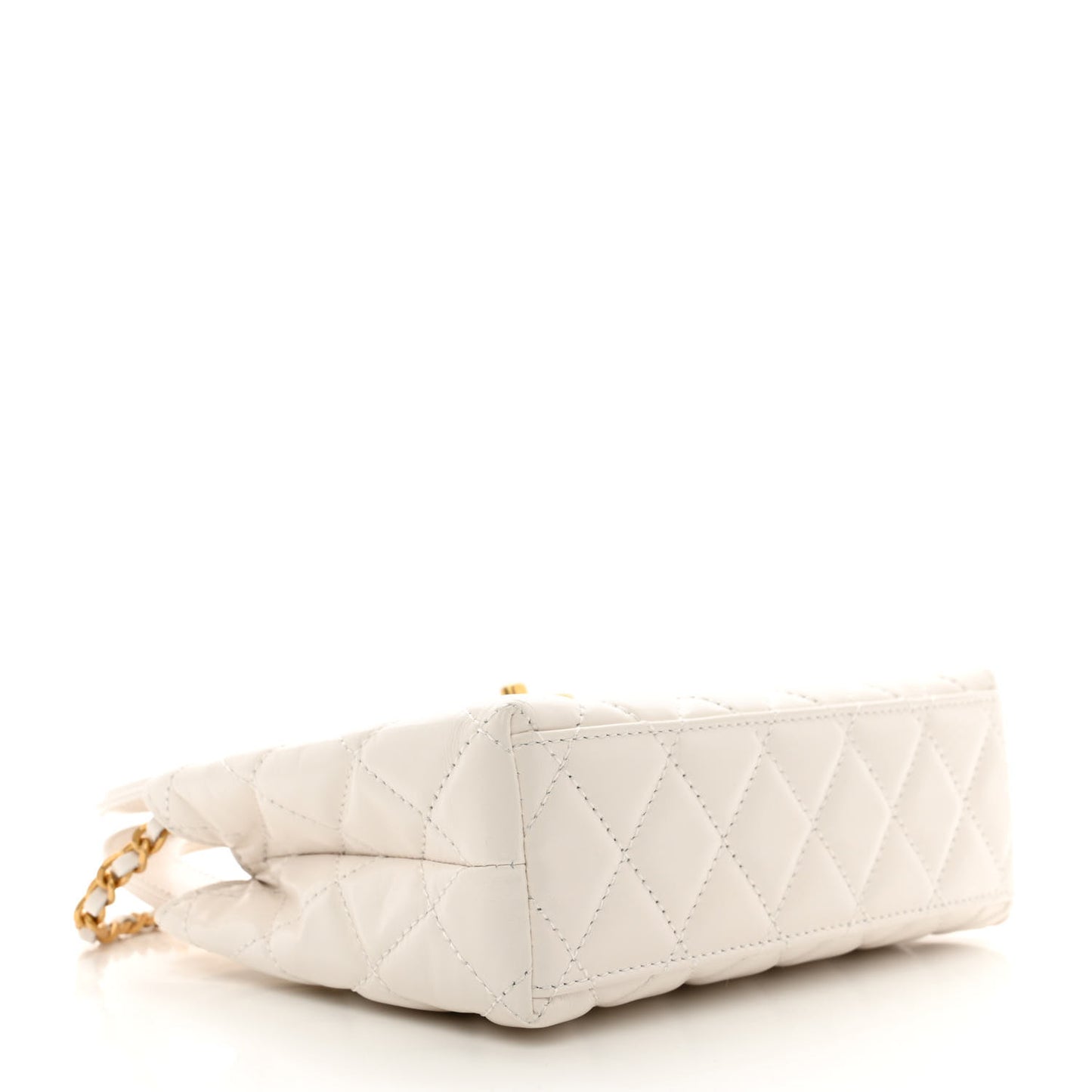 Shiny Aged Calfskin Quilted Nano Kelly Shopper White