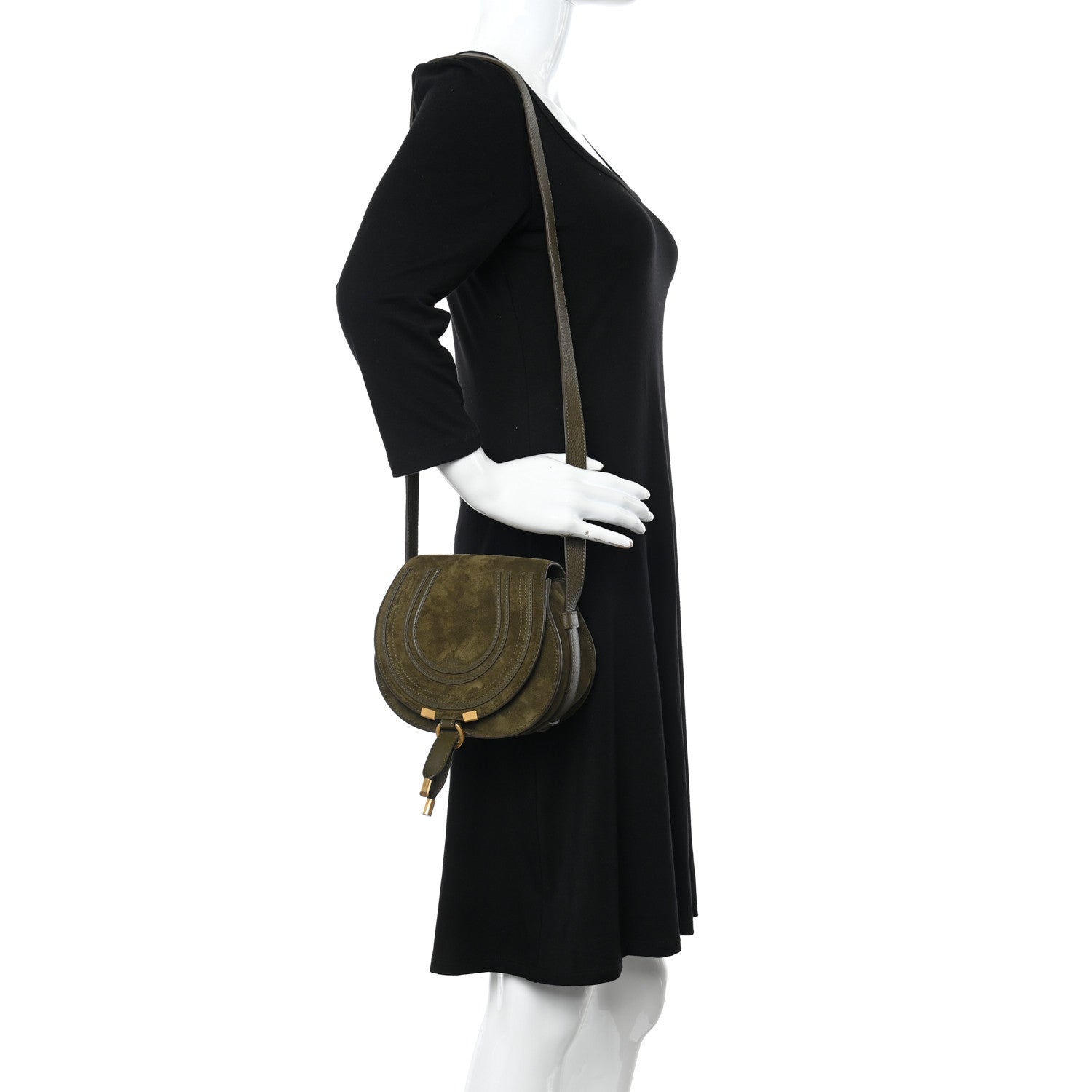 Chloe Suede Calfskin Small Marcie Saddle Bag Deep Olive 2 of 11