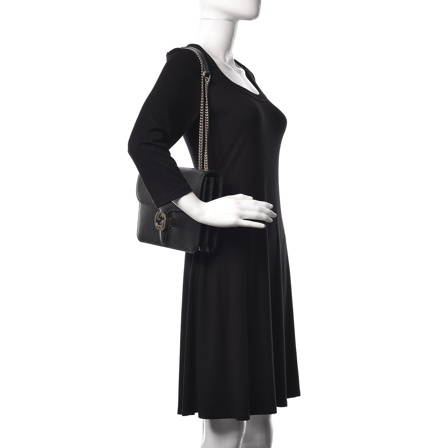 Dollar Calfskin Interlocking G Shoulder Bag Black