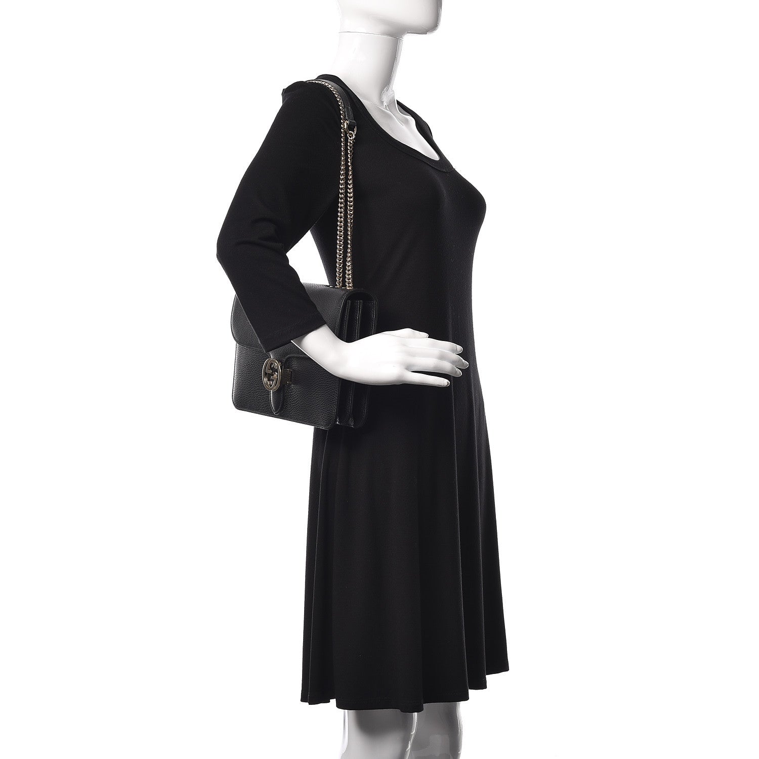 Gucci Dollar Calfskin Interlocking G Shoulder Bag Black 2 of 10