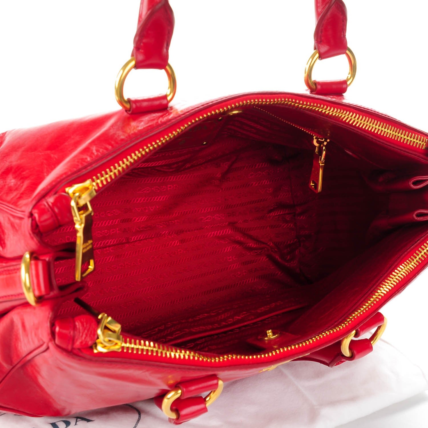 Miu Miu PRADA Vitello Shine Double Zip Tote Rosso 5 of 8
