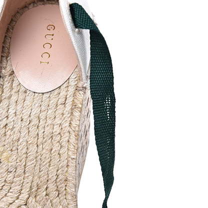 Gucci Canvas Malaga Kid Web Ankle Wrap Espadrille Wedge Sandals 39.5 Green Red Mystic White Emerald 8 of 9