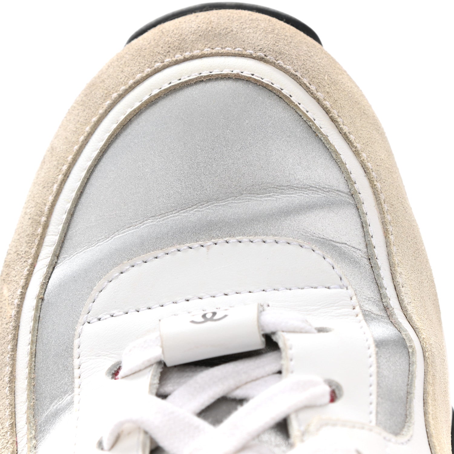 Chanel Calfskin Fabric Sneakers 40 White Silver Fluo Pink 10 of 13