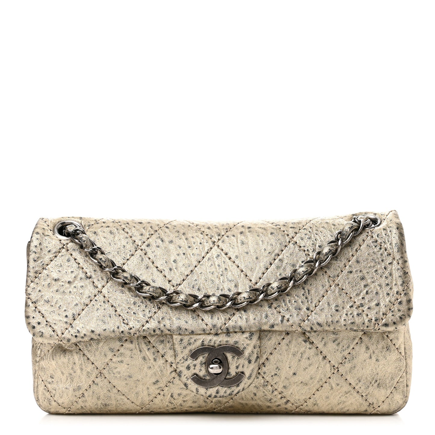 Distressed Metallic Lambskin Quilted Le Marais Ligne Flap Gold