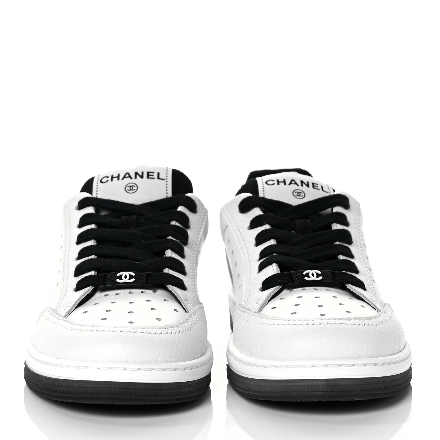 Chanel Grained Calfskin Fabric Womens Logo Sneakers 35.5 White Black 2 of 9