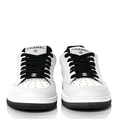 Chanel Grained Calfskin Fabric Womens Logo Sneakers 35.5 White Black 2 of 9