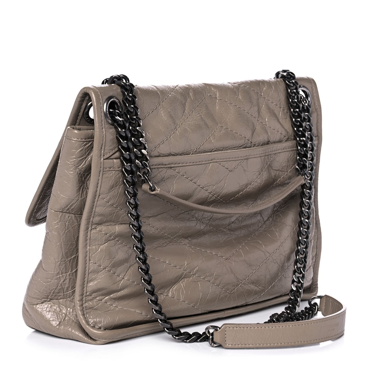 Crinkled Calfskin Matelasse Monogram Medium Niki Chain Satchel Light Taupe