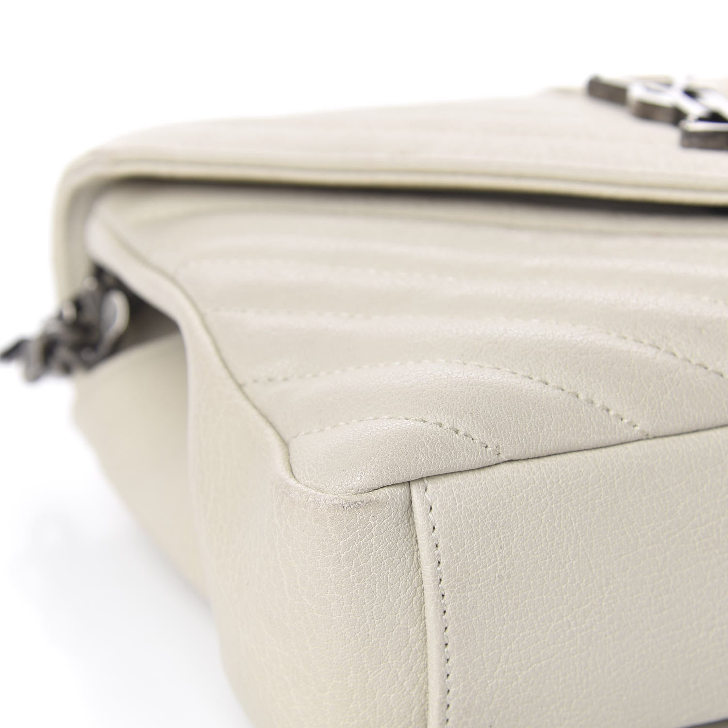 Saint Laurent Sheepskin Matelasse Chevron Monogram Medium College Bag Dove White 9 of 17