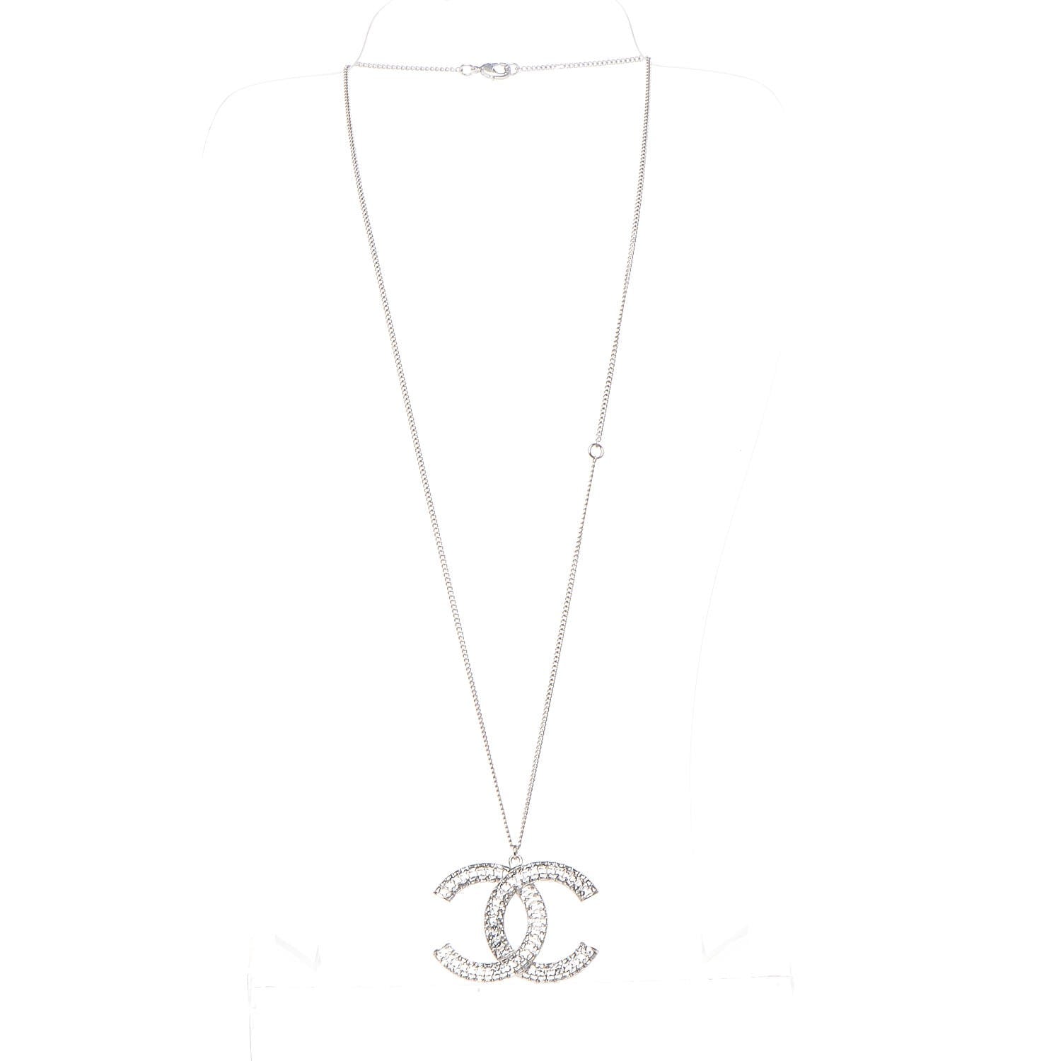 Chanel Baguette Crystal Large CC Necklace Silver 5 of 5