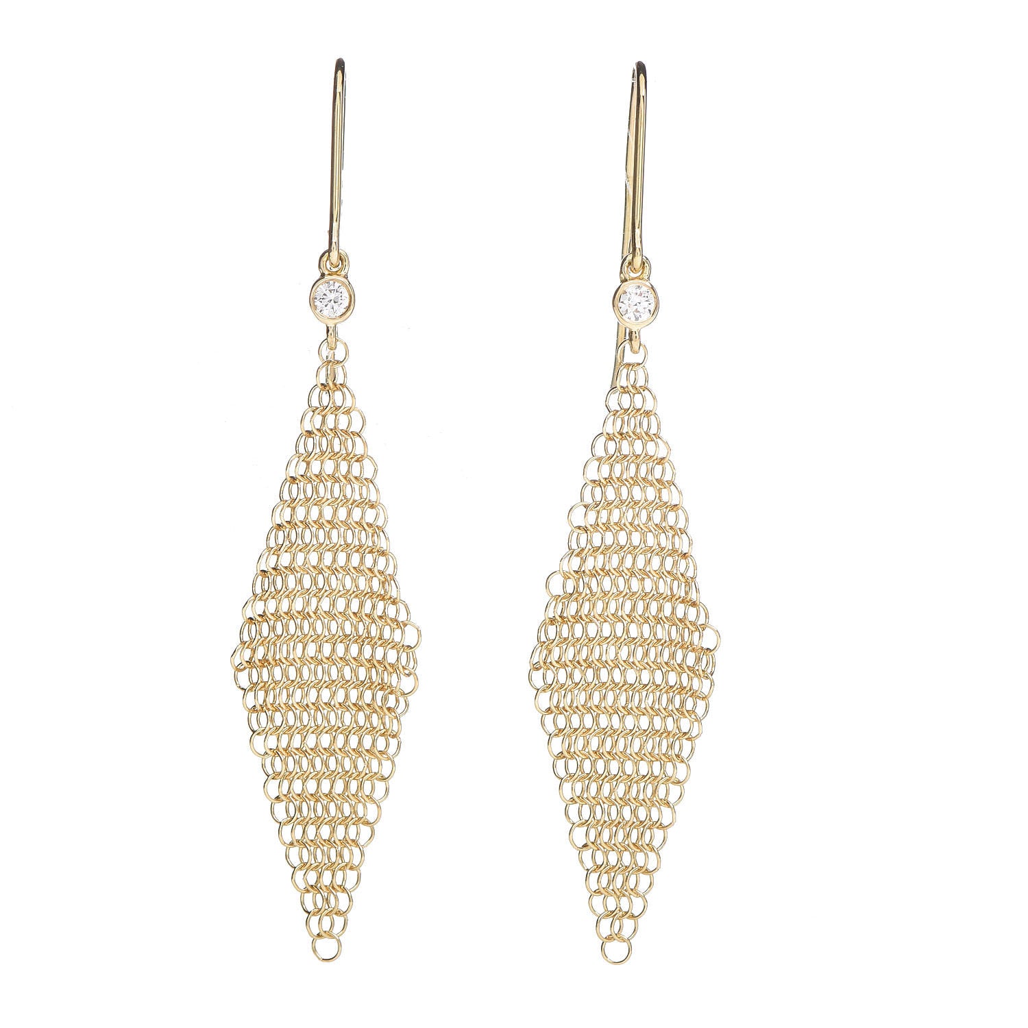 Tiffany 18K Yellow Gold Diamond Mini Elsa Peretti Mesh Earrings 1 of 5