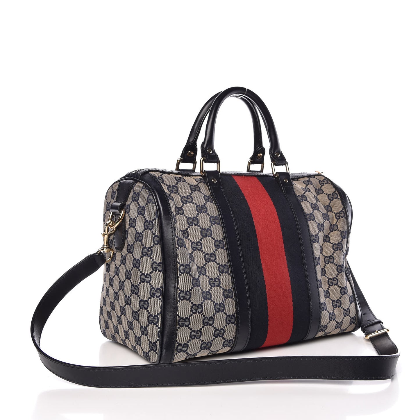 Monogram Selleria Calfskin Vintage Web Medium Boston Beige Blue
