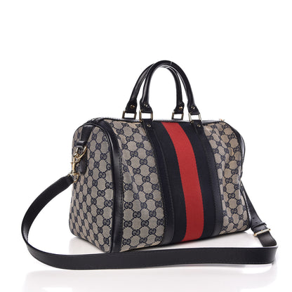 Gucci Monogram Selleria Calfskin Vintage Web Medium Boston Beige Blue 4 of 14