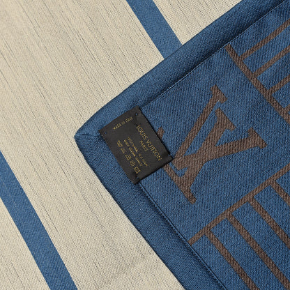 Louis Vuitton Wool Silk Plaid Jeevana Rug Petrole Blue Blue Beige 3 of 3