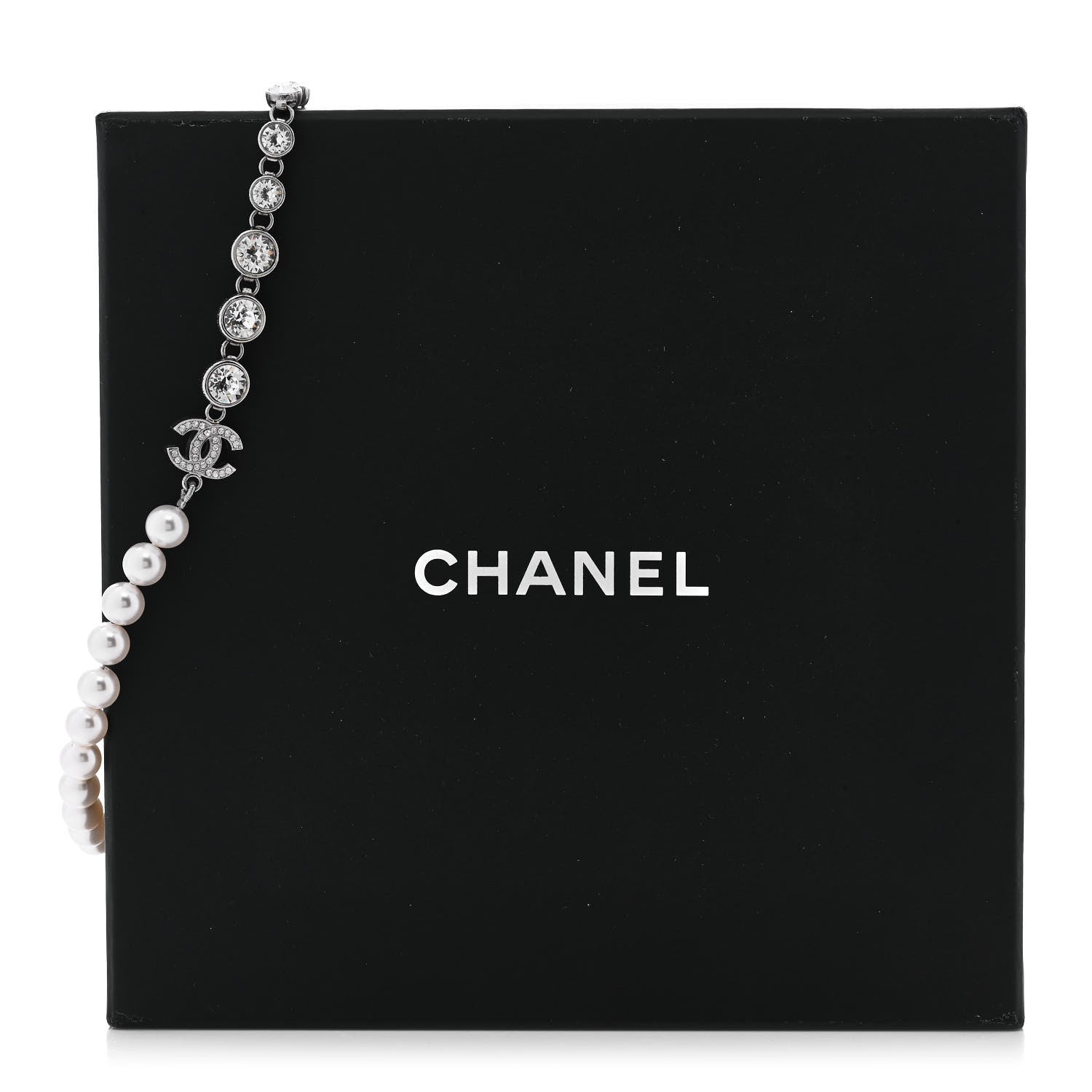Chanel Pearl Crystal CC Choker Necklace Silver 6 of 6