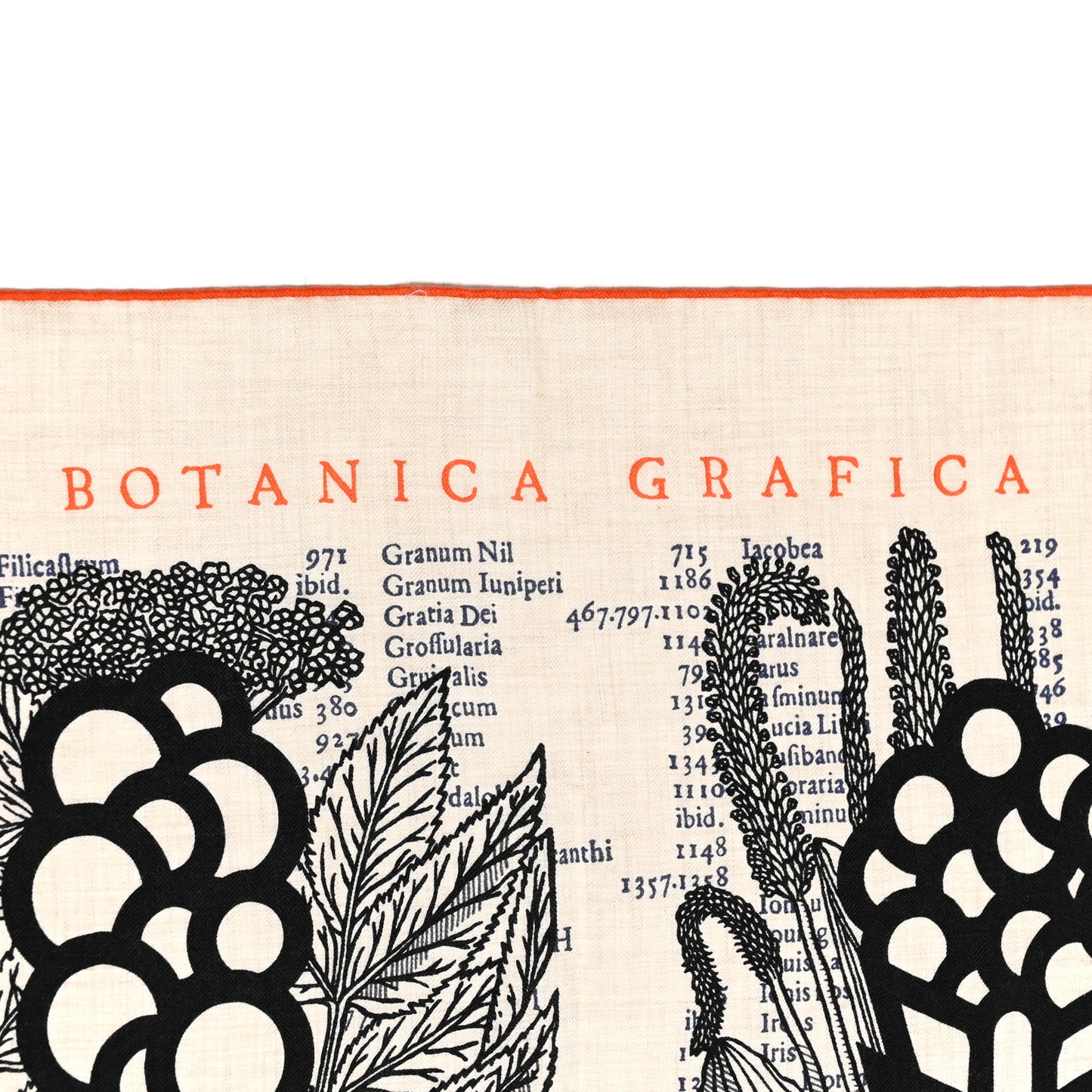 Cashmere Silk Botanica Grafica Shawl 140 Naturel Black Orange
