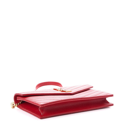 Saint Laurent Grain De Poudre Matelasse Chevron Monogram Envelope Chain Wallet New Red 4 of 9