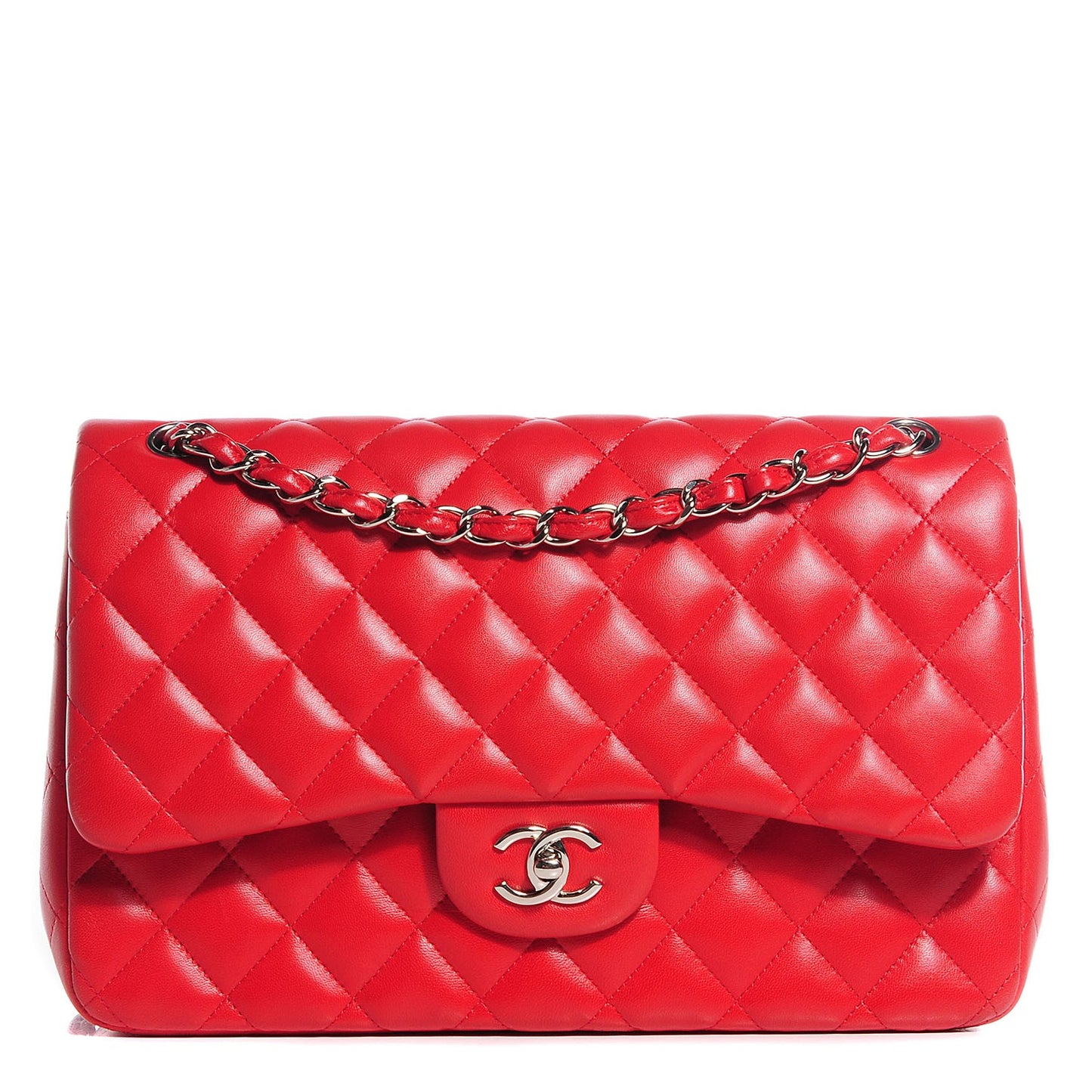 Lambskin Quilted Jumbo Double Flap Red