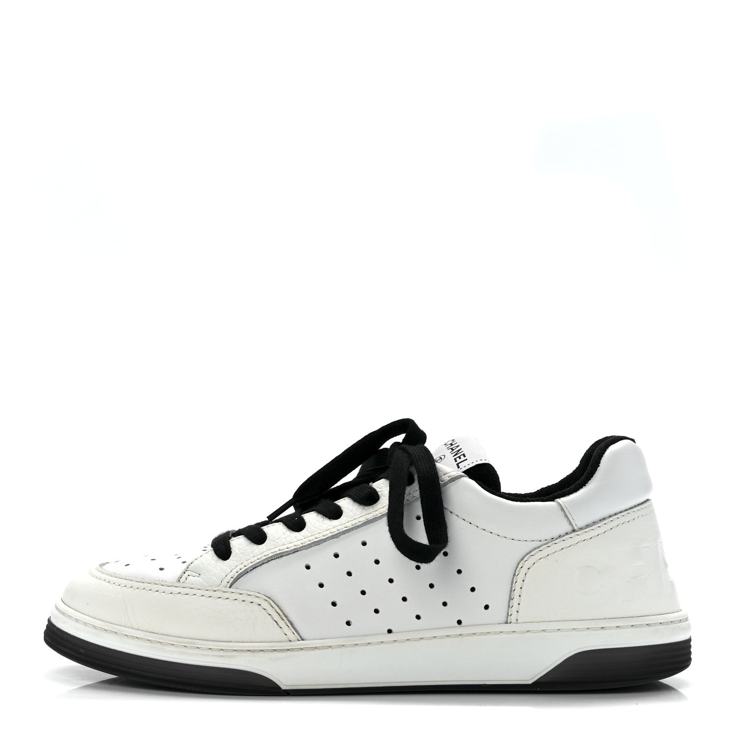 Chanel Grained Calfskin Fabric Womens Logo Sneakers 41White Black 1 of 9