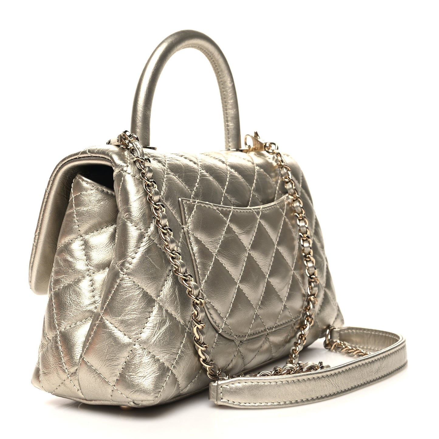 Metallic Aged Calfskin Quilted Mini Coco Handle Flap Gold