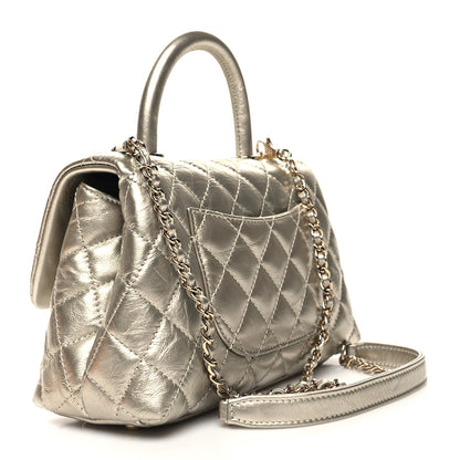 Chanel Metallic Aged Calfskin Quilted Mini Coco Handle Flap Gold 3 of 10