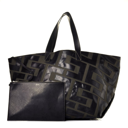 Celine Calfskin Logo Patchwork Cabas Dark Green Black 1 of 8
