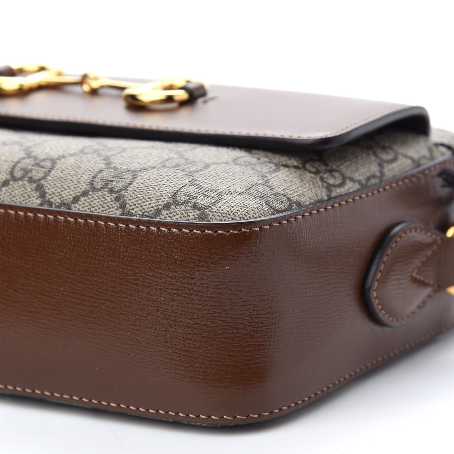 GG Supreme Monogram Small Horsebit 1955 Shoulder Bag Beige Brown Sugar