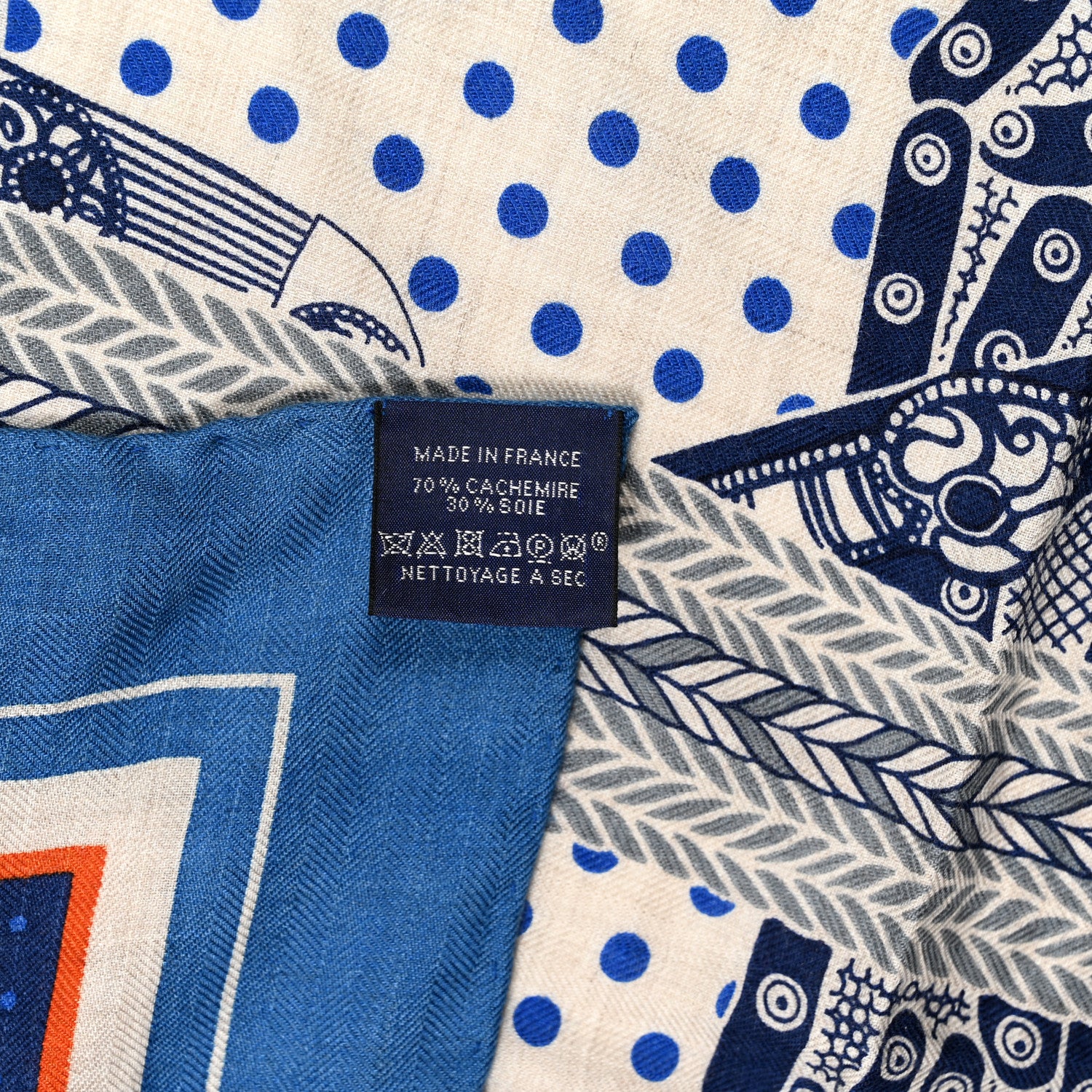 Hermes Cashmere Selle De Dignitaire Bandana Shawl 140 Bleu Royal Marine 4 of 4